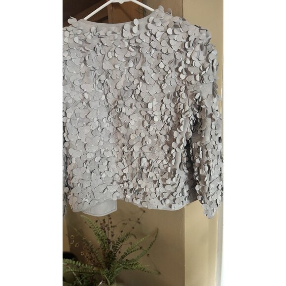 NWT Worth New York 100% Genuine Suede Leather Ruffle Flowers Gray  jacket SEE - Picture 8 of 9